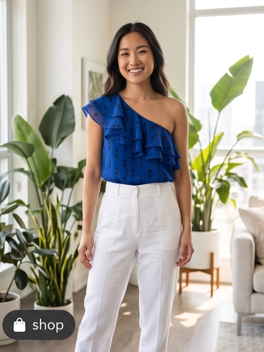 Apt. 9 One-Shoulder Ruffle Blouse - Blue - Picture 4 of 4